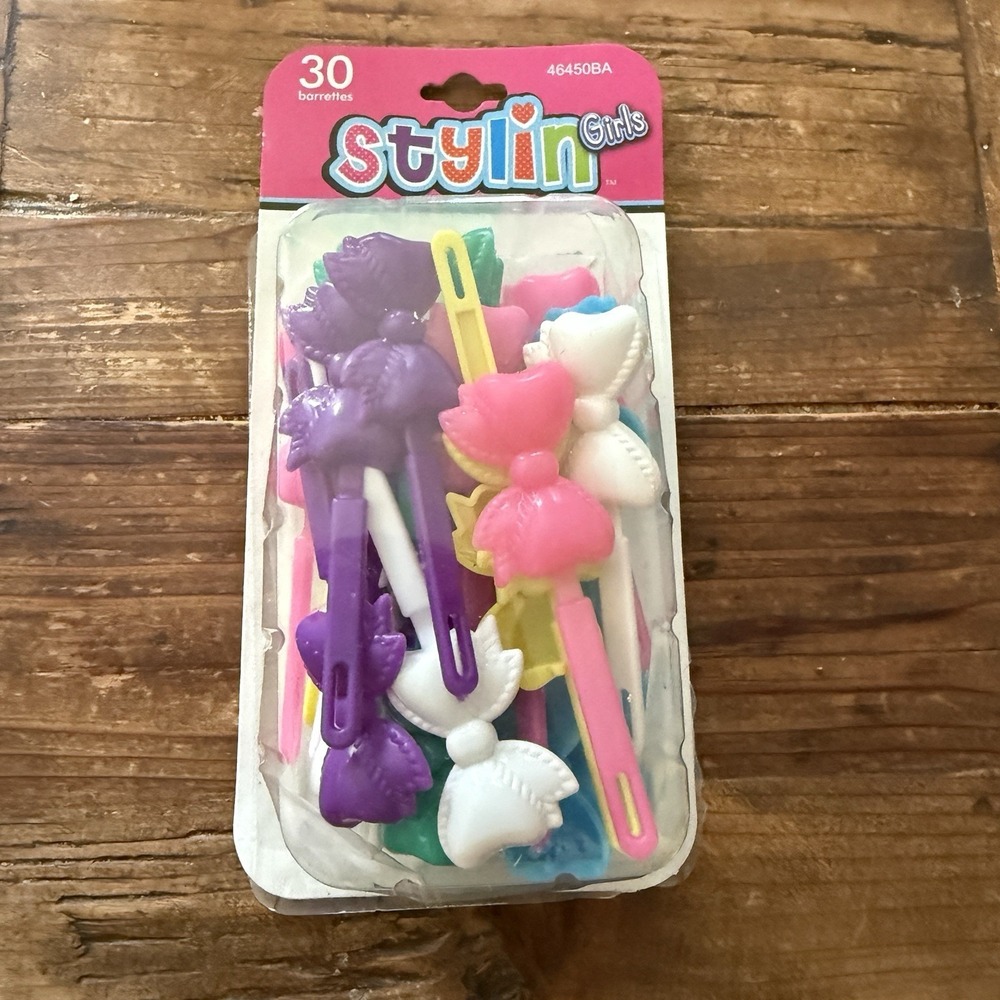 Stylin' Girls 30 Bow Barrettes Sealed NOS Hair Clips Colorful Plastic 2010s